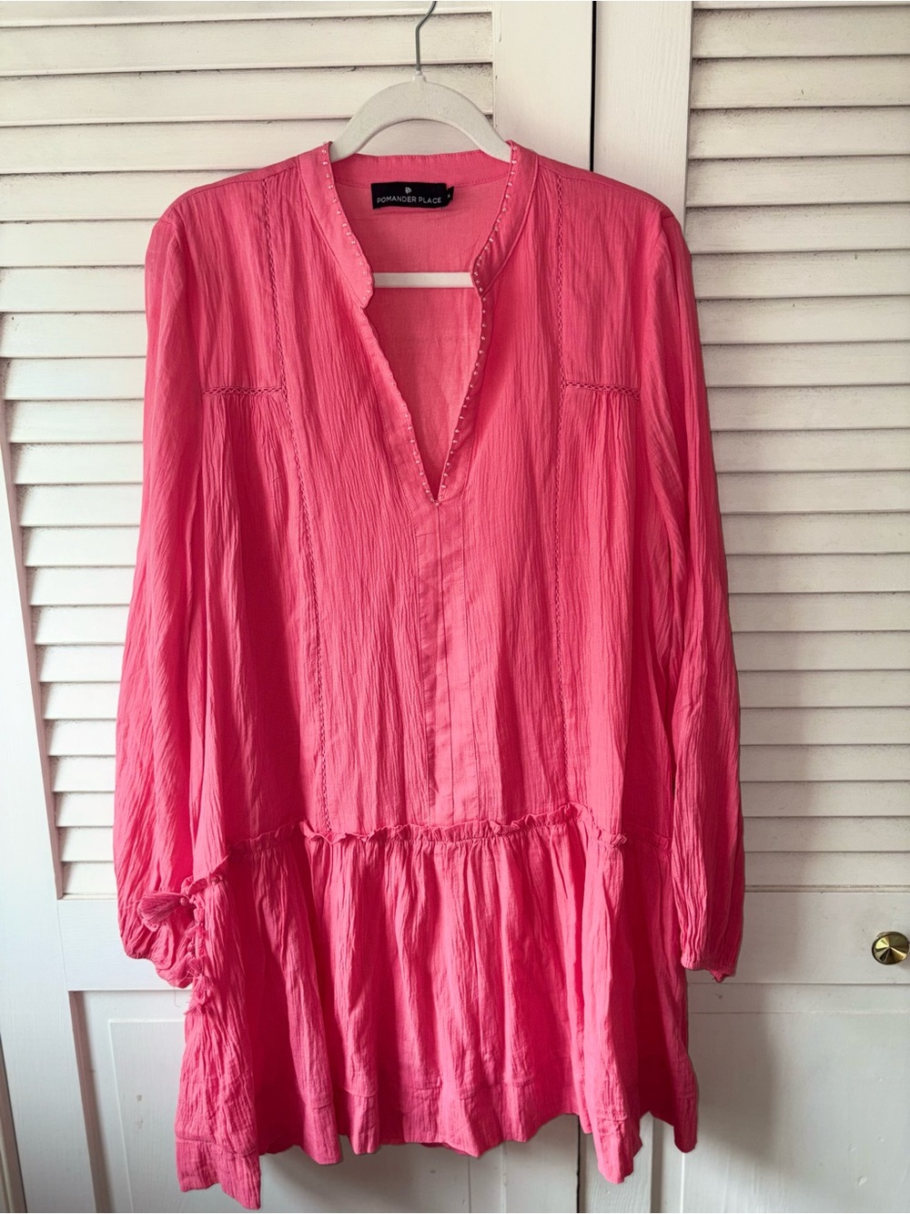 Pomander Place Ophelia Dress XL Pink Cotton Gauze Beaded Mini Cover Up Lined - Picture 2 of 5